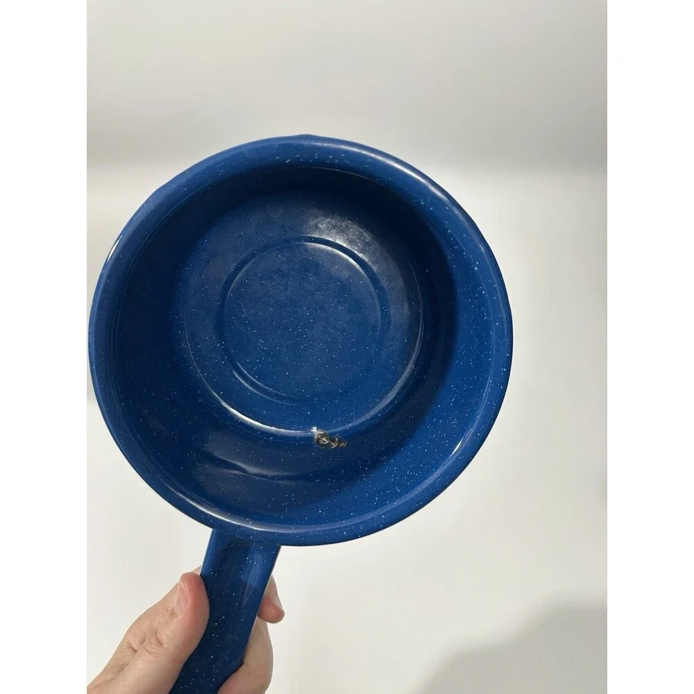Vintage Enamelware Cowboy Blue and White Speckled Pot Pan Sauce Pan